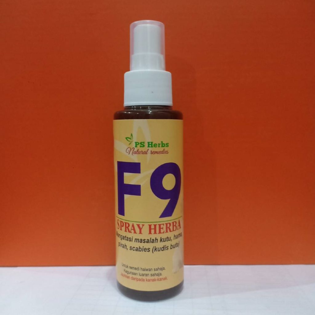 Sprayt F9 ubat untuk masalah infestasi seperti kutu badan dan kutu telinga
