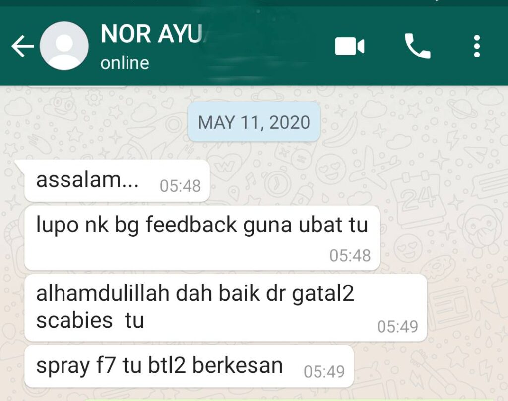 Laporan testimoni kudis buta keluarga Nor Ayu